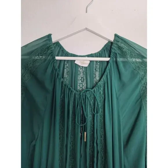 Zimmermann Green Maxi Dress US 4 Lace Tiered Long Sleeves Boho - Picture 4 of 12
